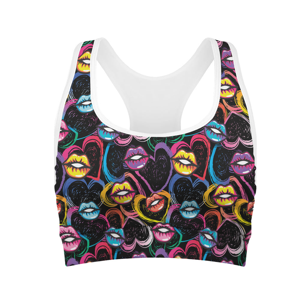 Funky Kiss Lips Pattern Print Women's Sports Bra