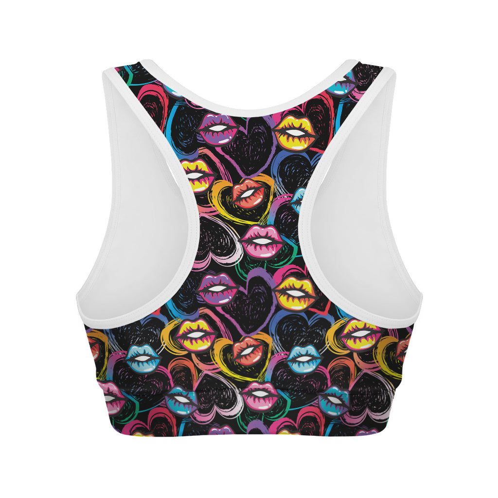 Funky Kiss Lips Pattern Print Women's Sports Bra