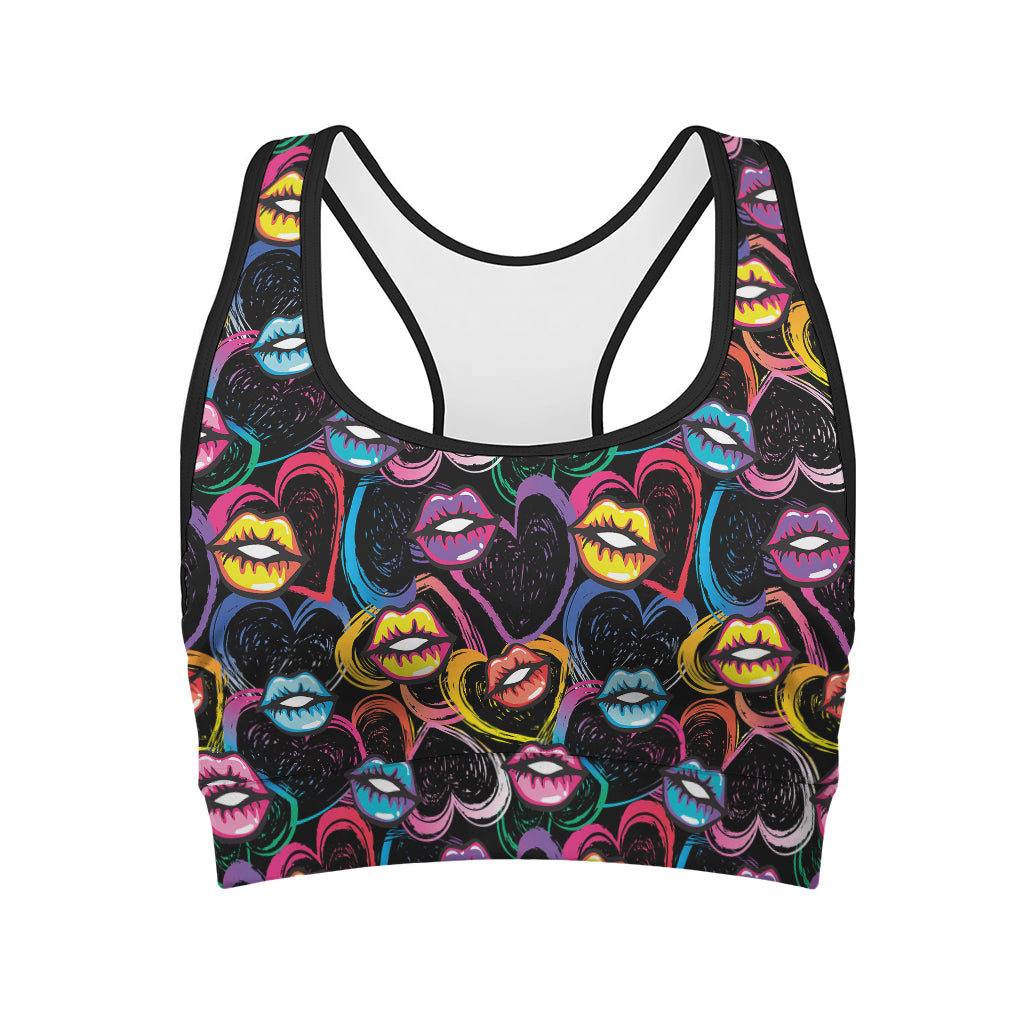 Funky Kiss Lips Pattern Print Women's Sports Bra