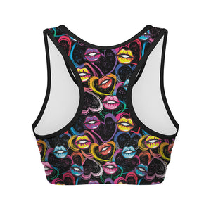 Funky Kiss Lips Pattern Print Women's Sports Bra