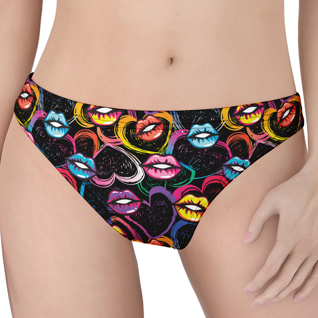 Funky Kiss Lips Pattern Print Women's Thong