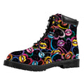 Funky Kiss Lips Pattern Print Padded Collar Lace Up Boots