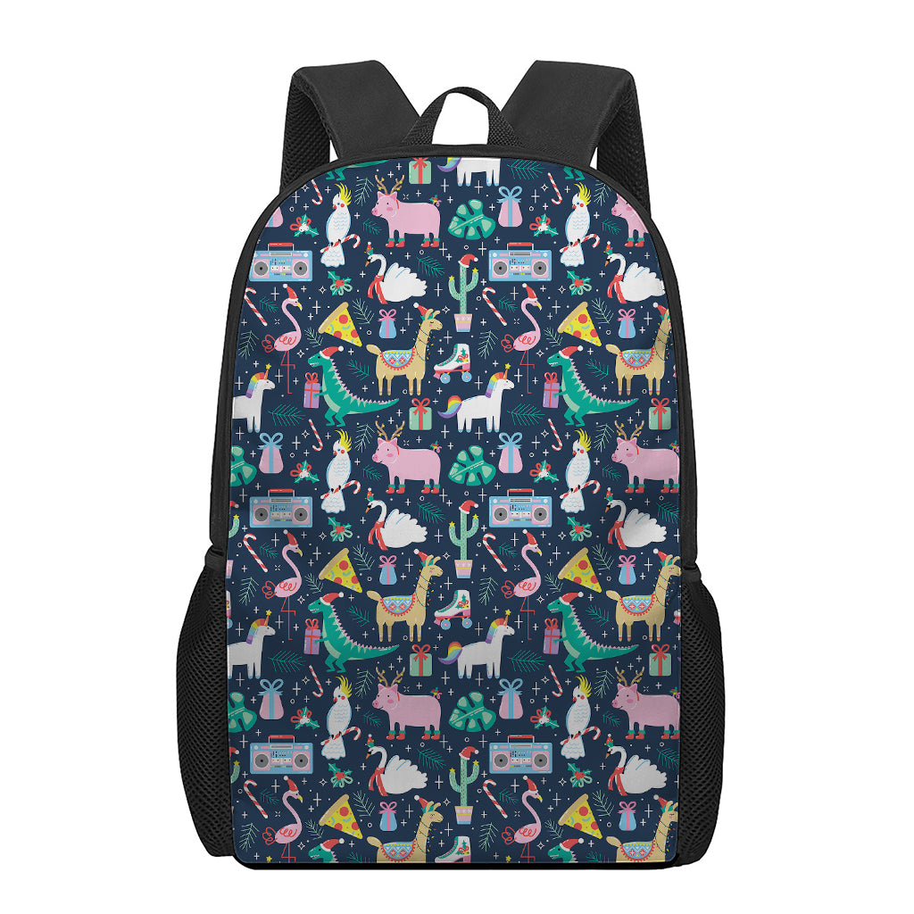 Funny Christmas Animals Pattern Print 17 Inch Backpack
