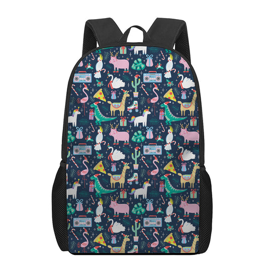Funny Christmas Animals Pattern Print 17 Inch Backpack