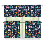 Funny Christmas Animals Pattern Print 3 Piece Kitchen Curtains