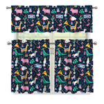 Funny Christmas Animals Pattern Print 3 Piece Kitchen Curtains