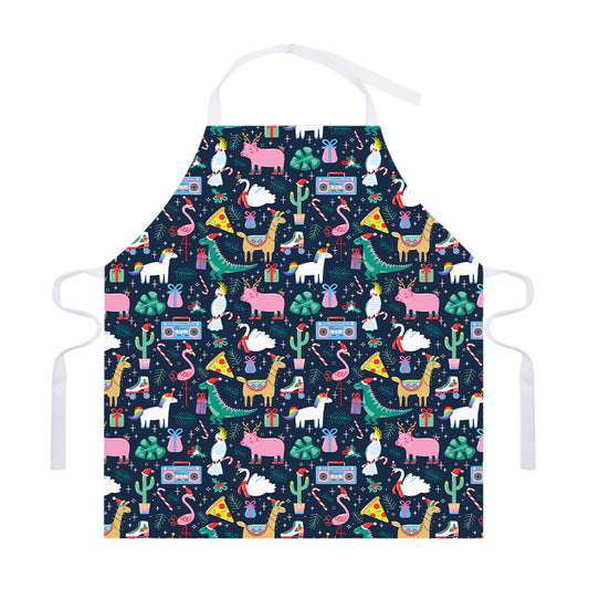 Funny Christmas Animals Pattern Print Adjustable Apron
