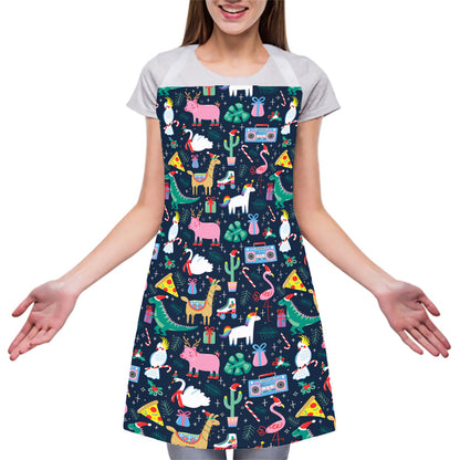 Funny Christmas Animals Pattern Print Adjustable Apron
