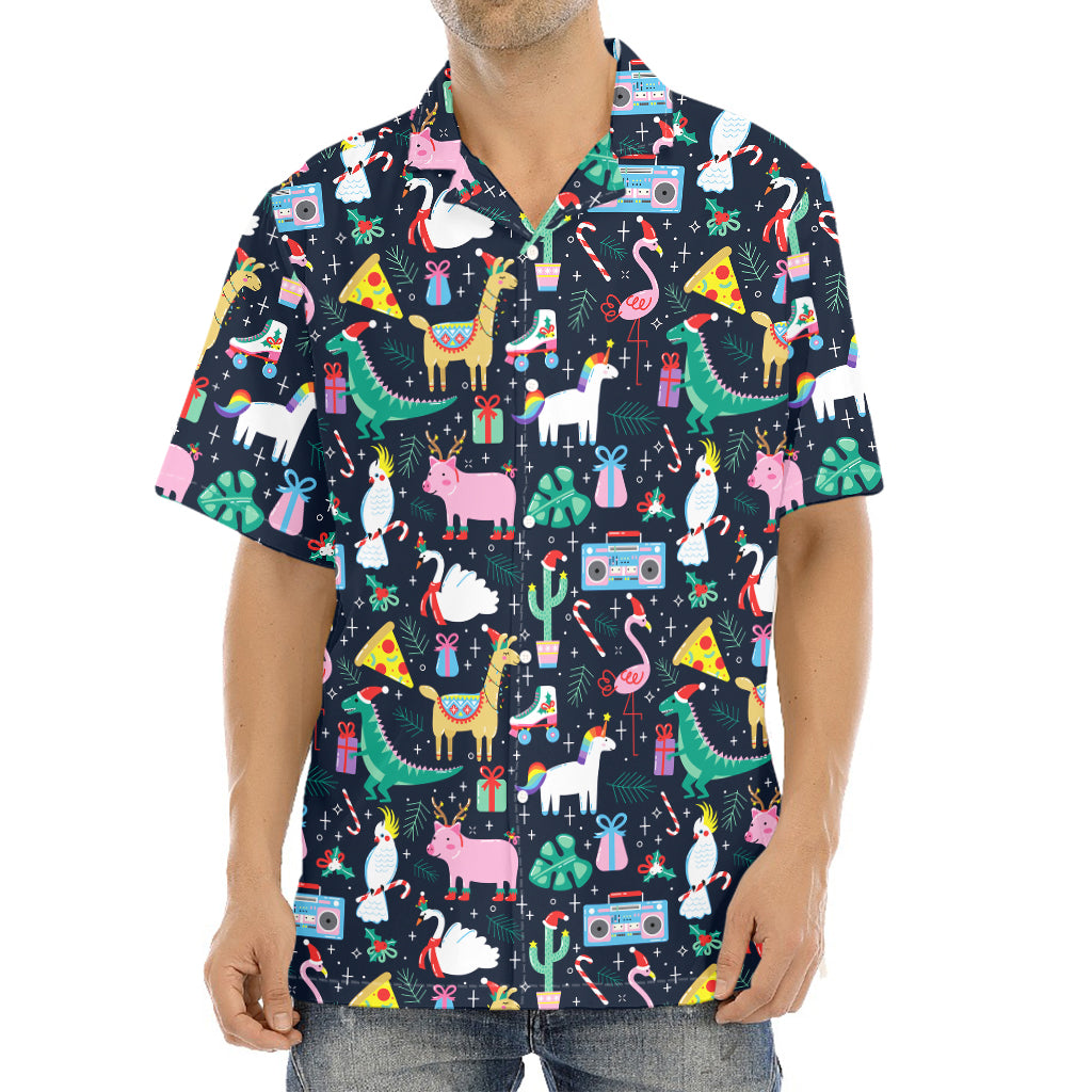 Funny Christmas Animals Pattern Print Aloha Shirt