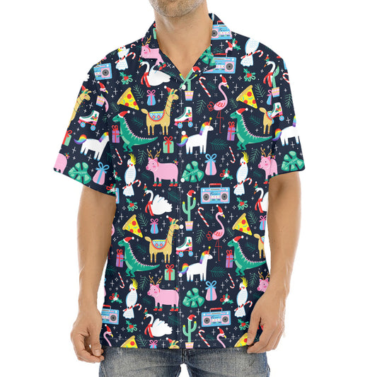 Funny Christmas Animals Pattern Print Aloha Shirt