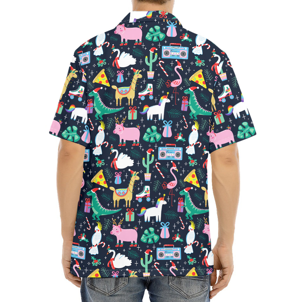 Funny Christmas Animals Pattern Print Aloha Shirt