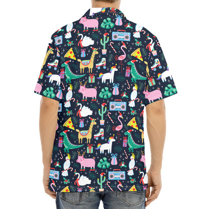 Funny Christmas Animals Pattern Print Aloha Shirt