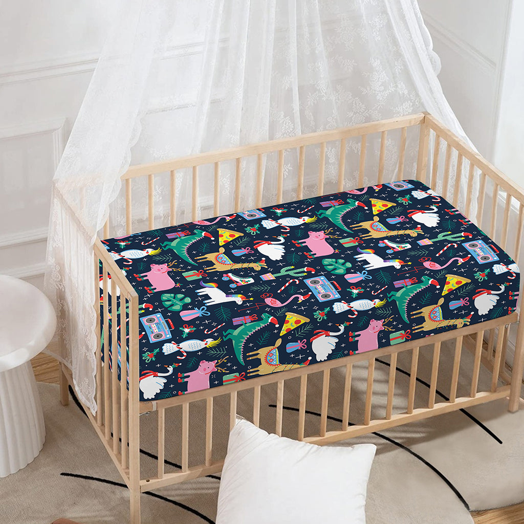 Funny Christmas Animals Pattern Print Baby Crib Sheet