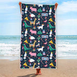 Funny Christmas Animals Pattern Print Beach Towel