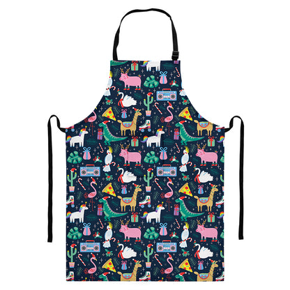 Funny Christmas Animals Pattern Print Bib Apron With Pocket