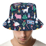 Funny Christmas Animals Pattern Print Bucket Hat