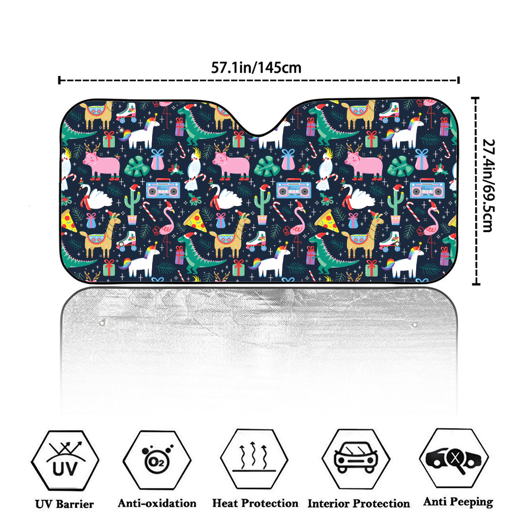 Funny Christmas Animals Pattern Print Car Windshield Sun Shade