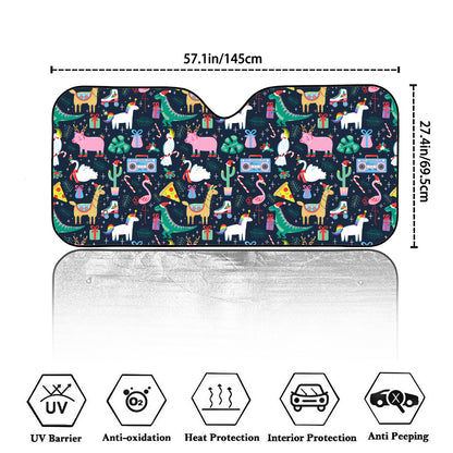 Funny Christmas Animals Pattern Print Car Windshield Sun Shade