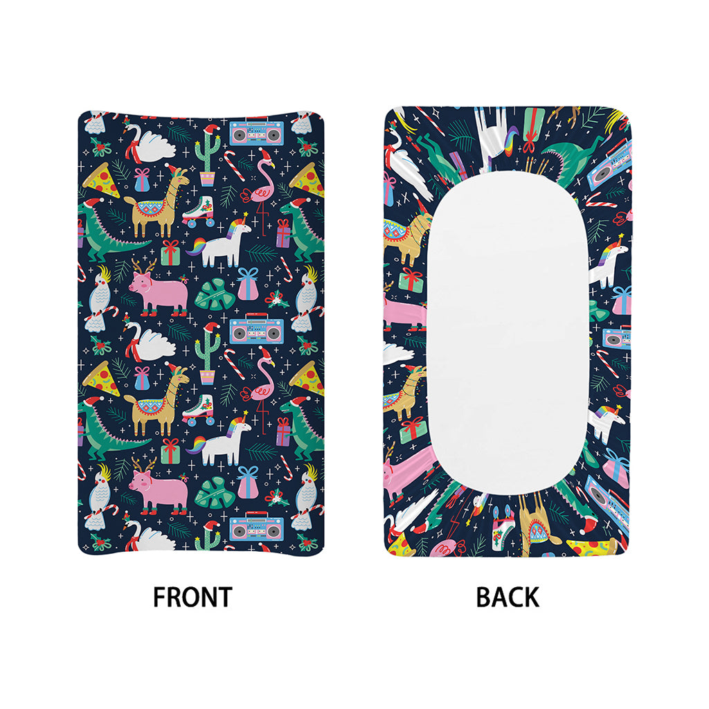 Funny Christmas Animals Pattern Print Changing Pad Cover