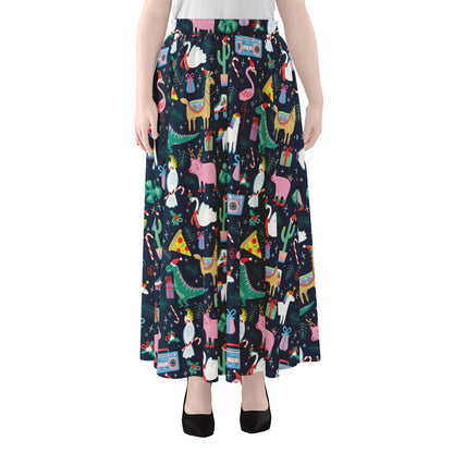 Funny Christmas Animals Pattern Print Chiffon Maxi Skirt