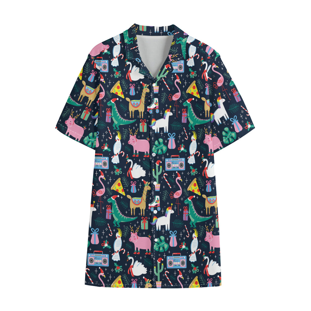Funny Christmas Animals Pattern Print Cotton Hawaiian Shirt