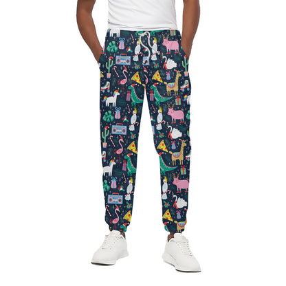 Funny Christmas Animals Pattern Print Cotton Pants