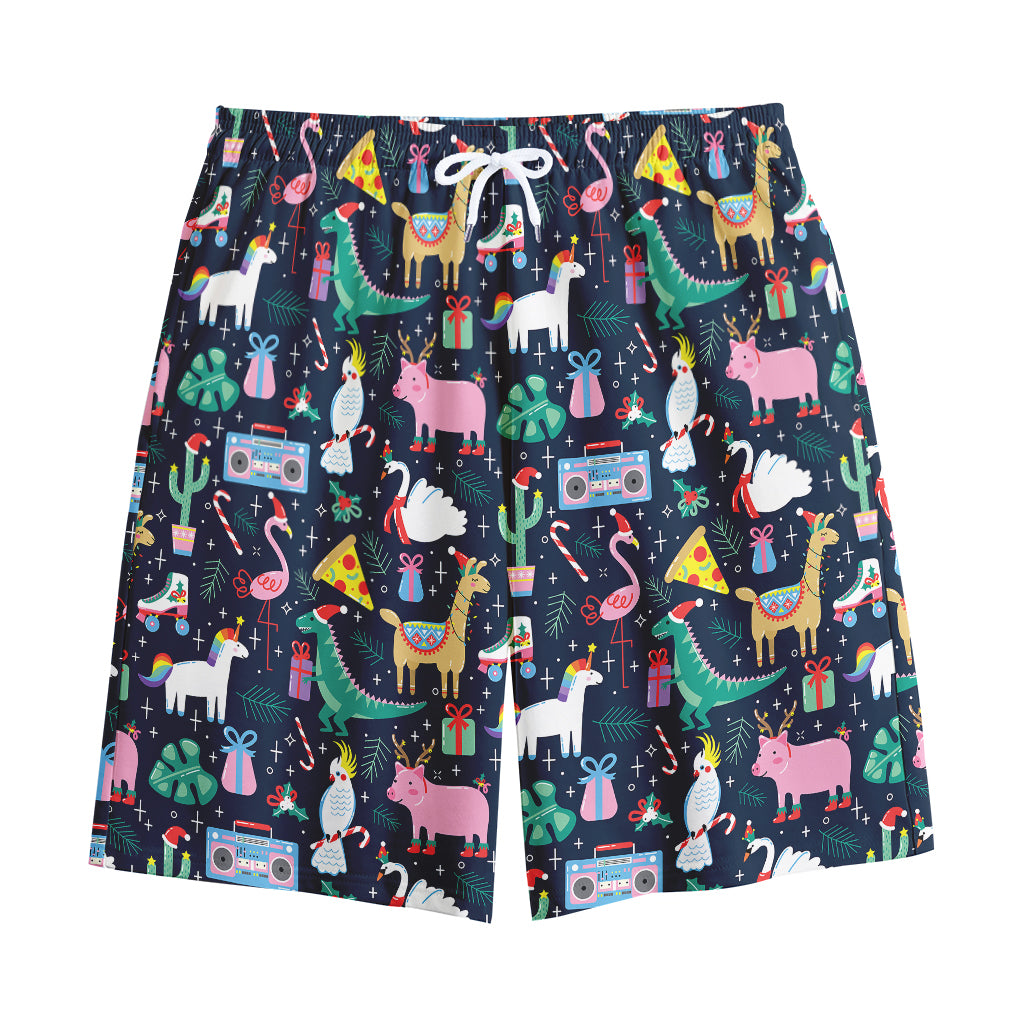 Funny Christmas Animals Pattern Print Cotton Shorts