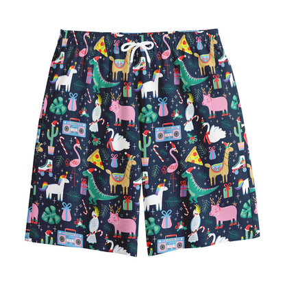 Funny Christmas Animals Pattern Print Cotton Shorts