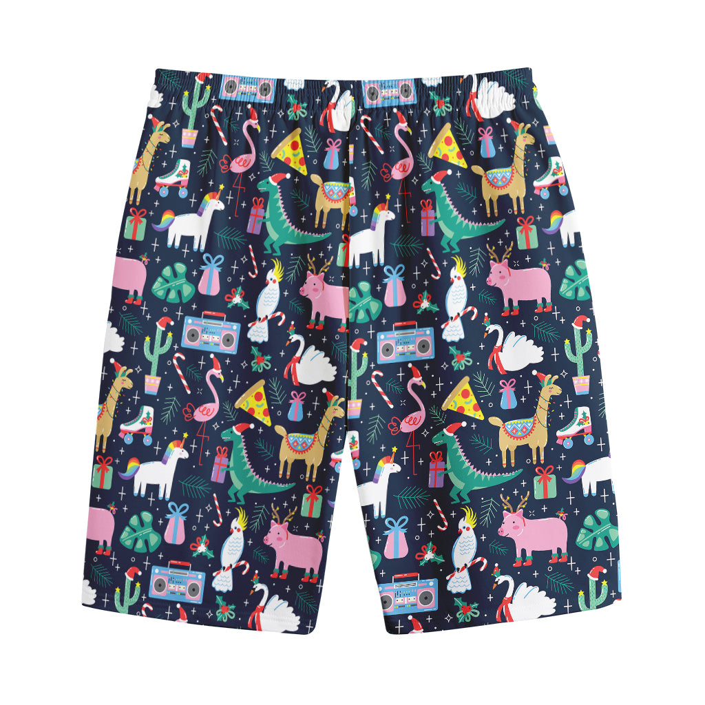 Funny Christmas Animals Pattern Print Cotton Shorts
