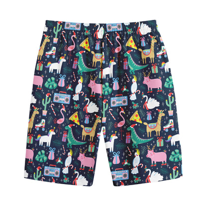 Funny Christmas Animals Pattern Print Cotton Shorts