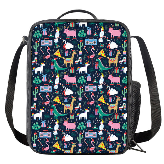 Funny Christmas Animals Pattern Print Crossbody Lunch Bag