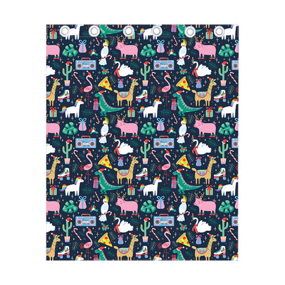 Funny Christmas Animals Pattern Print Curtain