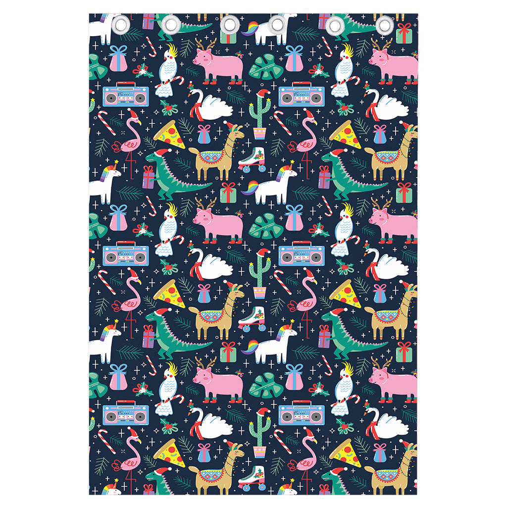 Funny Christmas Animals Pattern Print Curtain