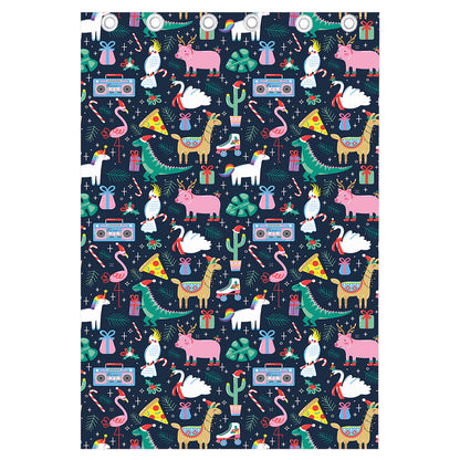 Funny Christmas Animals Pattern Print Curtain