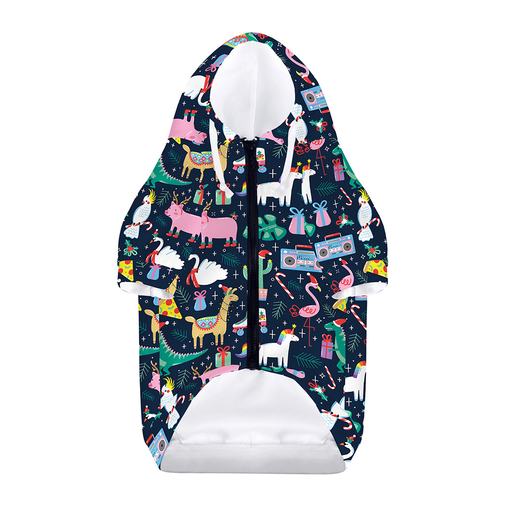 Funny Christmas Animals Pattern Print Dog Zip Up Hoodie