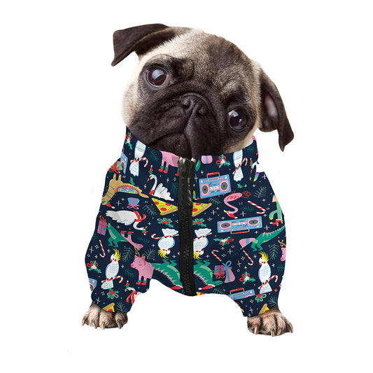 Funny Christmas Animals Pattern Print Dog Zip Up Jacket