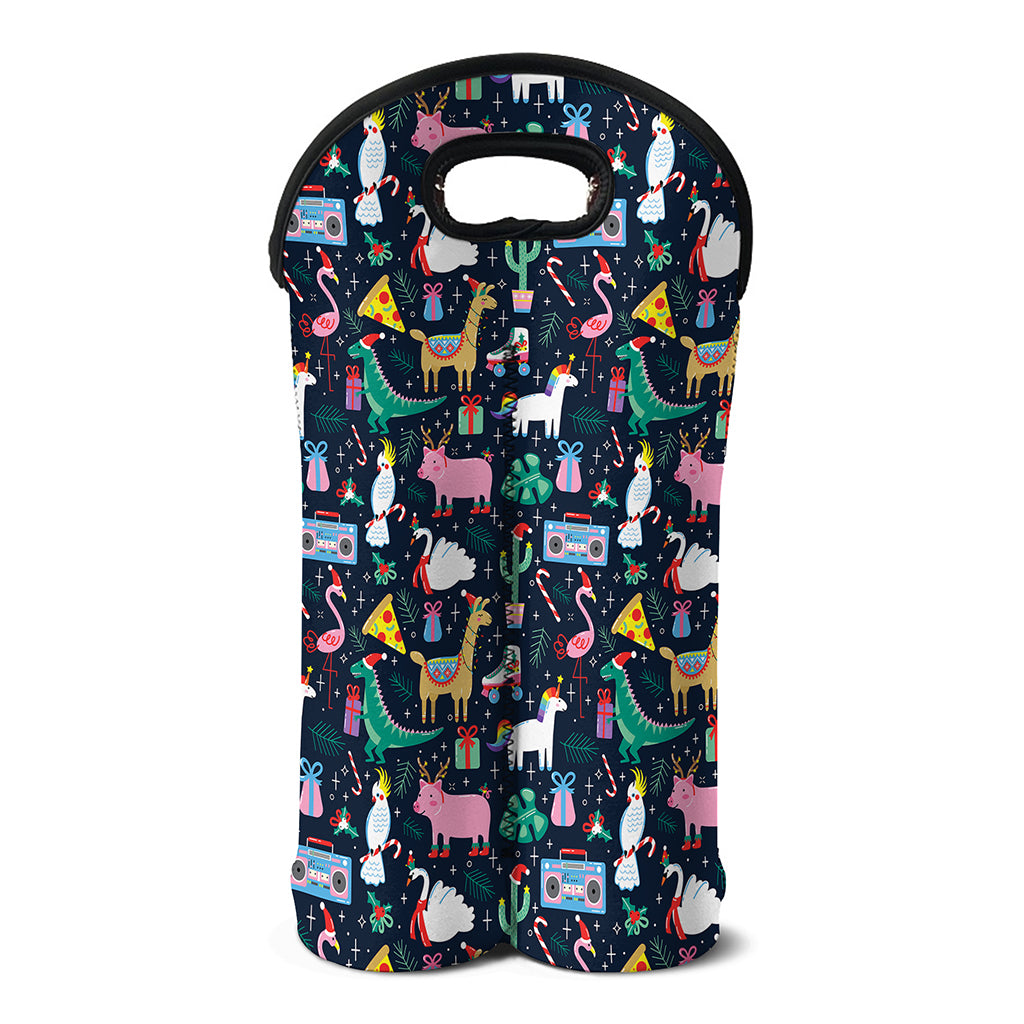 Funny Christmas Animals Pattern Print Double Neoprene Wine Tote