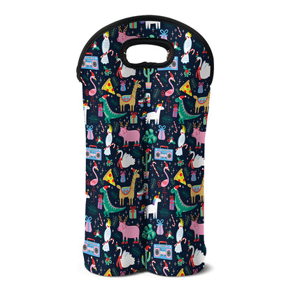 Funny Christmas Animals Pattern Print Double Neoprene Wine Tote