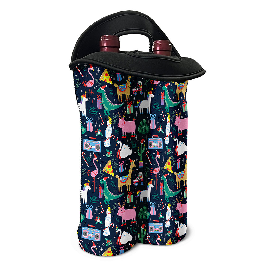Funny Christmas Animals Pattern Print Double Neoprene Wine Tote