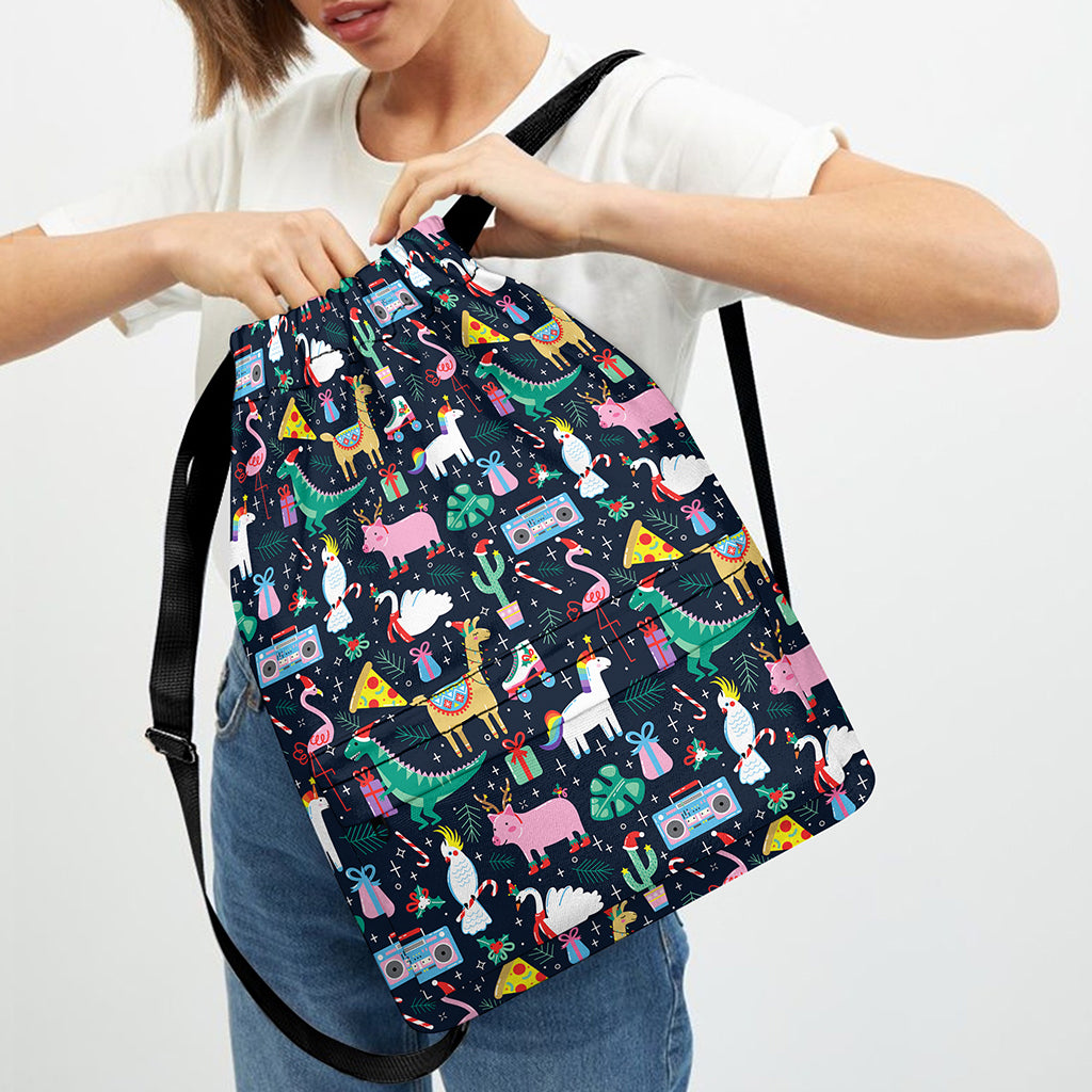 Funny Christmas Animals Pattern Print Drawstring Backpack