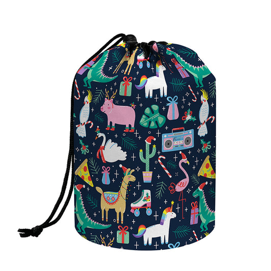Funny Christmas Animals Pattern Print Drawstring Makeup Bag