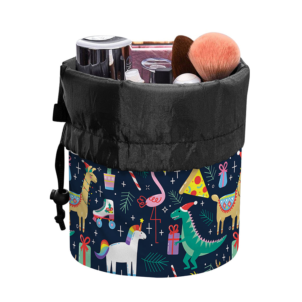 Funny Christmas Animals Pattern Print Drawstring Makeup Bag