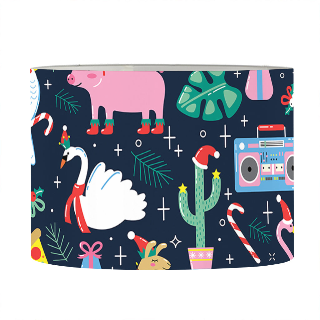 Funny Christmas Animals Pattern Print Drum Lamp Shade