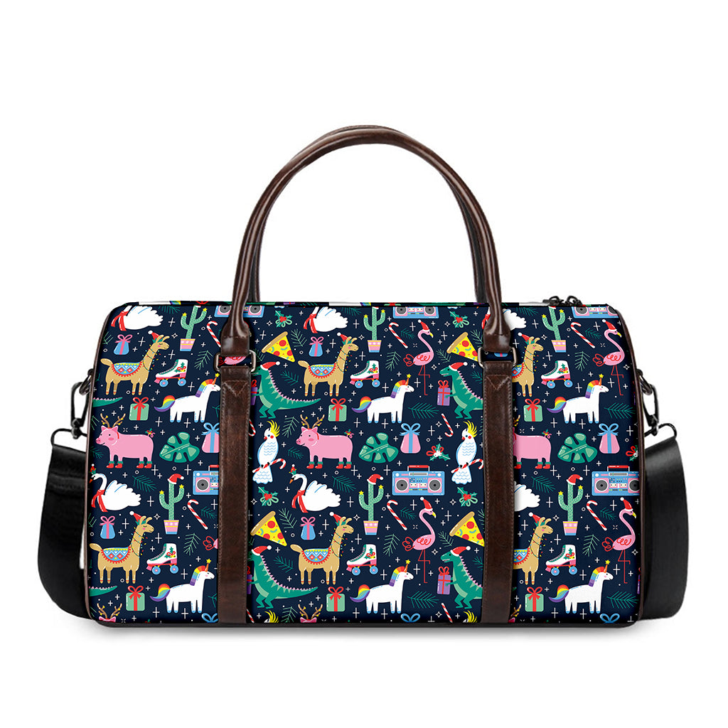 Funny Christmas Animals Pattern Print Duffle Bag
