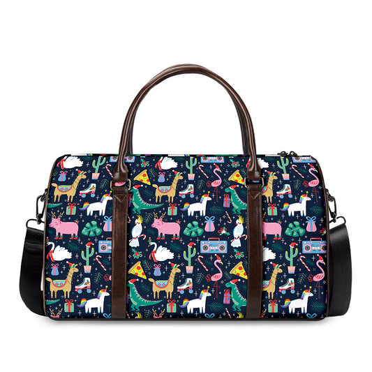 Funny Christmas Animals Pattern Print Duffle Bag