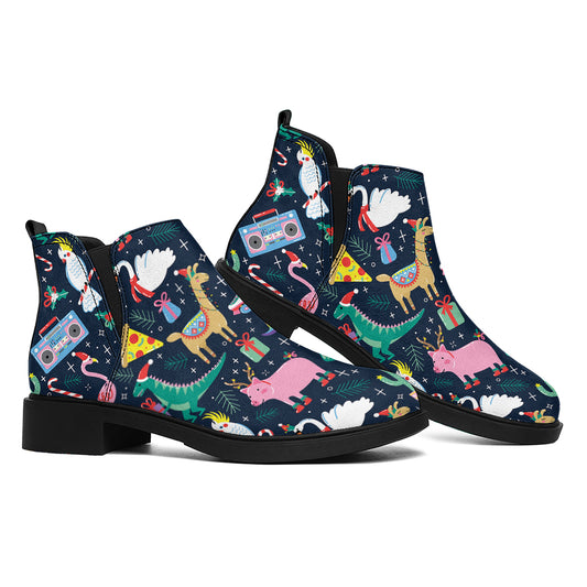 Funny Christmas Animals Pattern Print Flat Ankle Boots