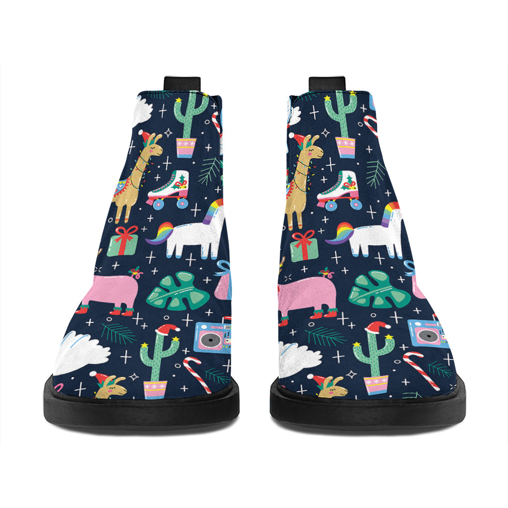 Funny Christmas Animals Pattern Print Flat Ankle Boots