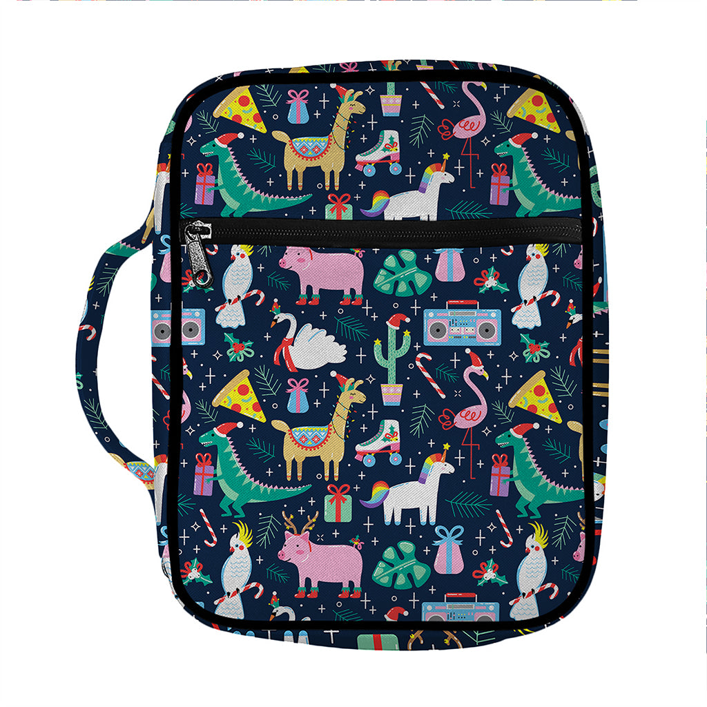 Funny Christmas Animals Pattern Print Front Pocket Bible Bag
