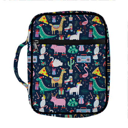 Funny Christmas Animals Pattern Print Front Pocket Bible Bag
