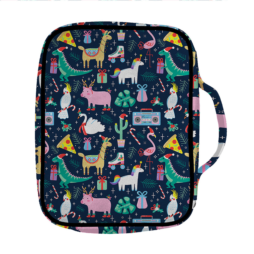 Funny Christmas Animals Pattern Print Front Pocket Bible Bag